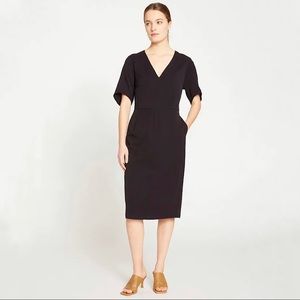 NEW Universal Standard Moira V Neck Twill Midi Dress in Black